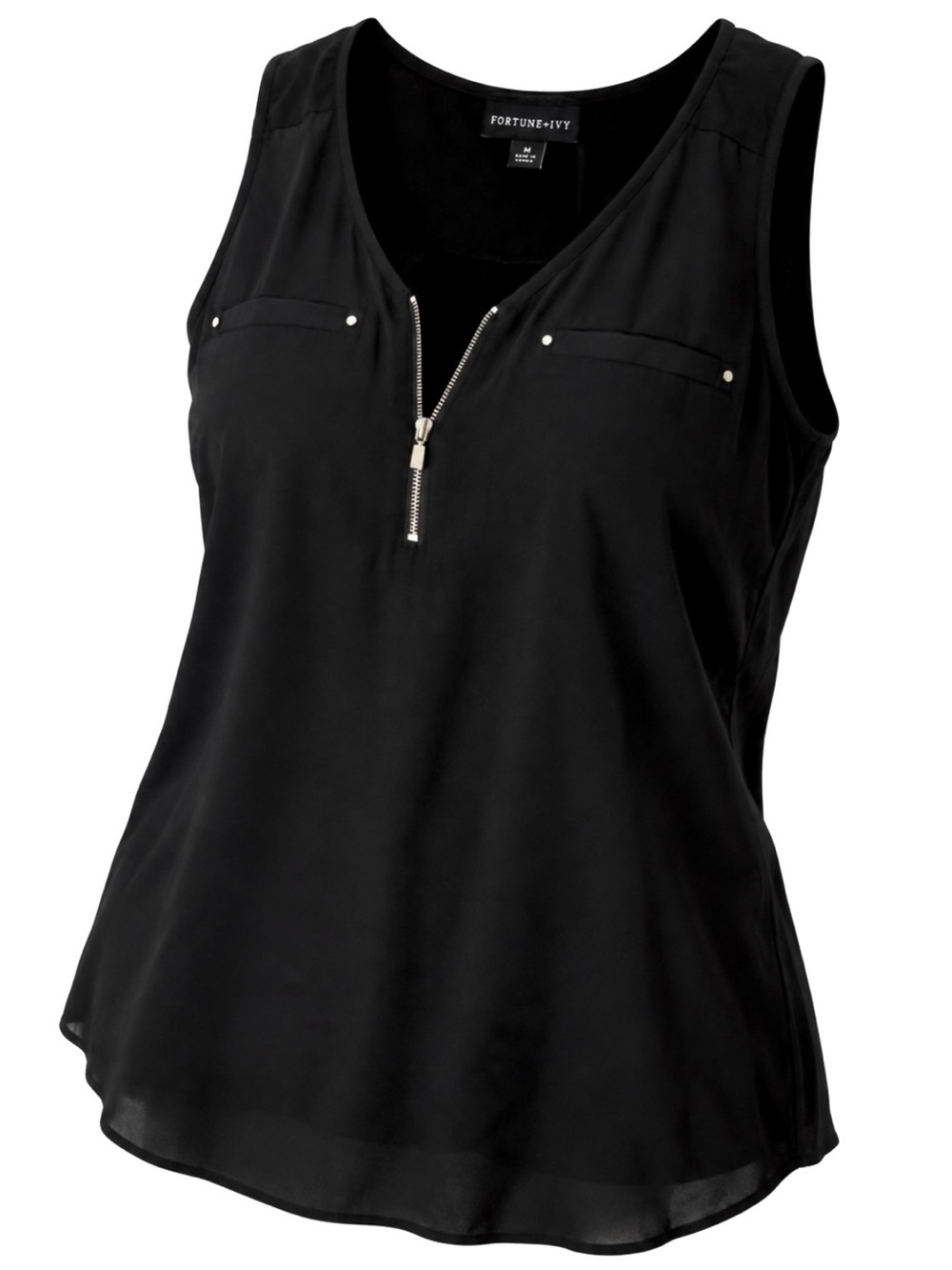NWT Fortune + Ivy Black Sleeveless Zip-Front Tank